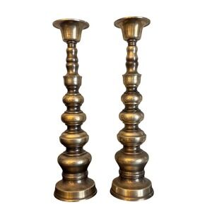 Vintage | Solid Brass Candlestick MCM Holders| 15.5" | Tiered Spindle | Japan